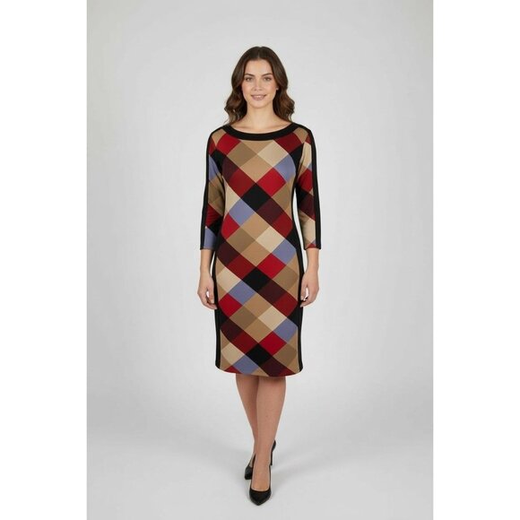 Nine West Womens Black Geometric Plaid Sheath Dress Size 10 Quarter Sleeve Midi - Picture 9 of 9